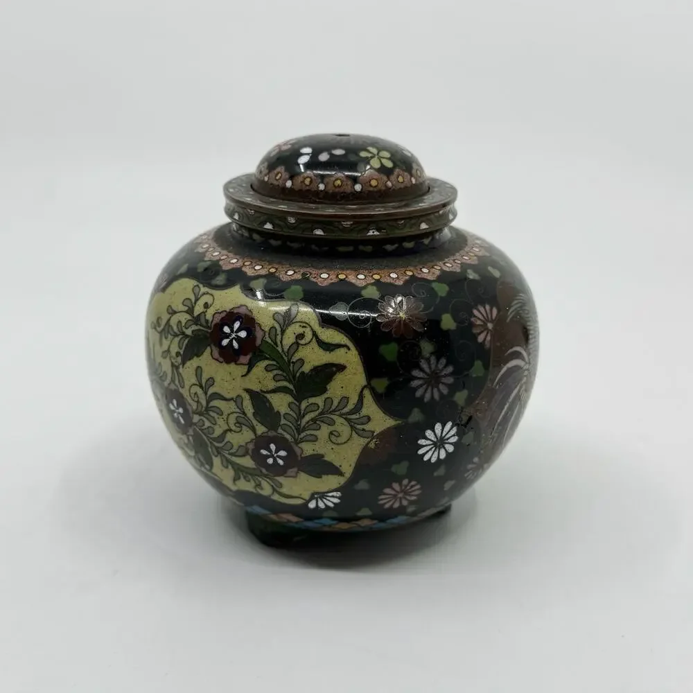 Antique Japanese Cloisonné Enamel Tripod Vessel with Lid